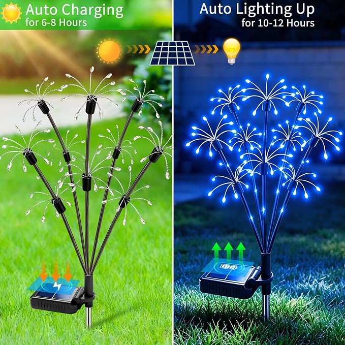 Solar Garden Lights Outdoor, 8 Pack 2-Layer Blue Solar Firework Lights, Waterproof Starburst Fairy Light Garden Decor for Yard Patio Pathway Lawn, Unique Gifts for Women Mom Grandma Mother's Day