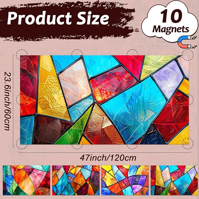 4 Pcs Fluorescent Light Covers for Classroom Ceiling Light 4 x 2 Feet Decorative Magnetic Lights Cover Filters Easy Install for School Office Home Hospitals Drop Ceiling Supplies (Retro Stained Glass)