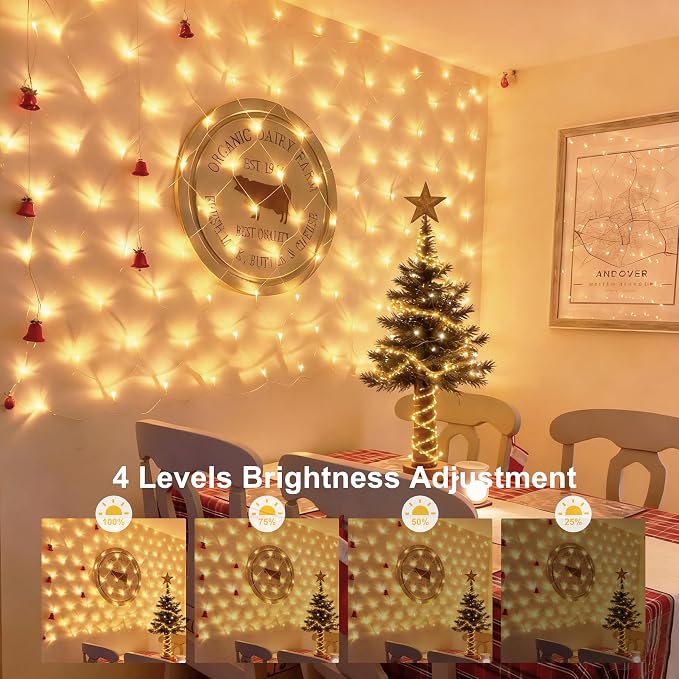 echosari Christmas Net Lights Battery Operated, 100 LED 5FT x 5FT Net Lights Outdoor with Remote Timer, Bush Mesh Light for Xmas Tree Garden Yard Decor (Warm White)