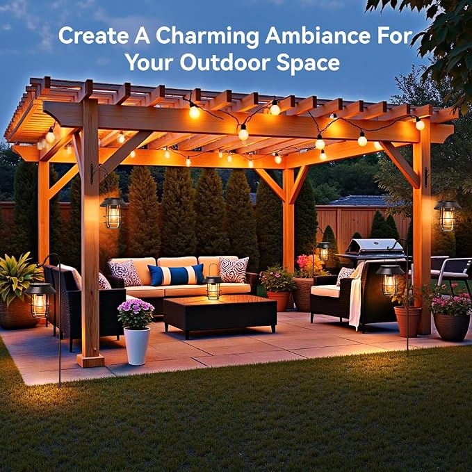 Solar Lanterns Outdoor Waterproof, High Brightness Hanging Solar Lights for Outside with Wall Hooks, Halloween Decor Retro Metal Outdoor Lanterns Auto On/Off for Patio, Yard Decor, Black, 4Pack