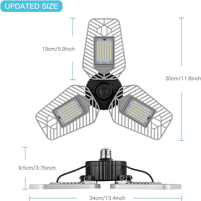 LZHOME 2-Pack Deformable LED Garage Ceiling Lights, 9000 Lumens, 82W CRI 80, Adjustable Shop Lighting (No Motion Activated)