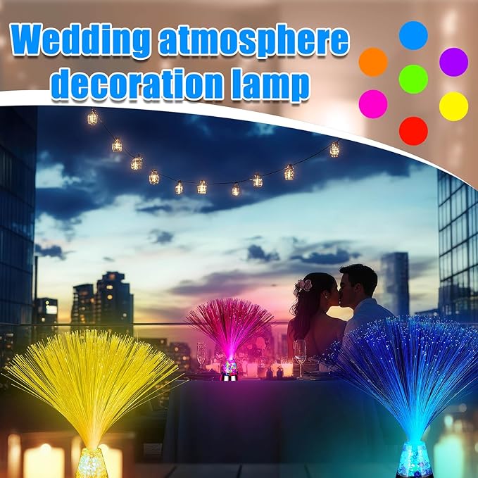 Retisee 6 Pieces Fiber Optic Lamp with Crystal Base 14inch Multicolored Sensory Lights Centerpiece Changing USB Battery Powered Fiber Optic Lights for Room Wedding Disco Party Decoration (Colorful)