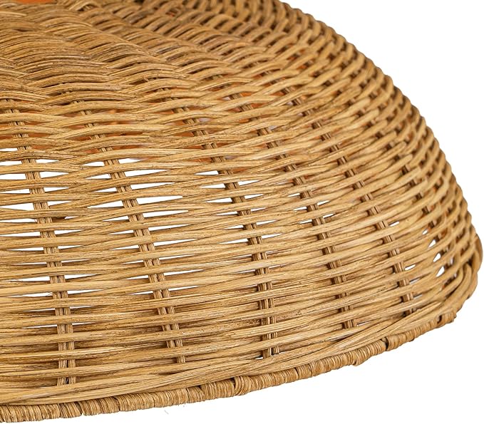 Lingkai 18.1'' Farmhouse Weaving Rattan Chandelier, Coastal Chandelier Hand Woven Rattan Dome Pendant Lighting Fixture Boho Natural Basket Hanging Light for Living Room Kitchen Dining Room