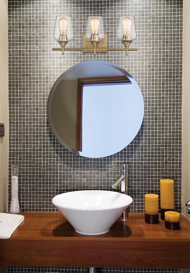 Savoy Essentials 8-4030-3-322 Octave Bohemian Clear Glass Bathroom Vanity Wall Light, 3-Light 180 Total Watts, 10" H x 21" W, Warm Brass