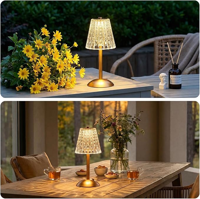 Liliful 4 Pcs Cordless Table Lamp Rechargeable Touch LED Small Gold Portable Battery Operated USB-c Desk Lamp 3 Color Dimmable for Bedroom Living Room Dining (Gold,Classic Style)