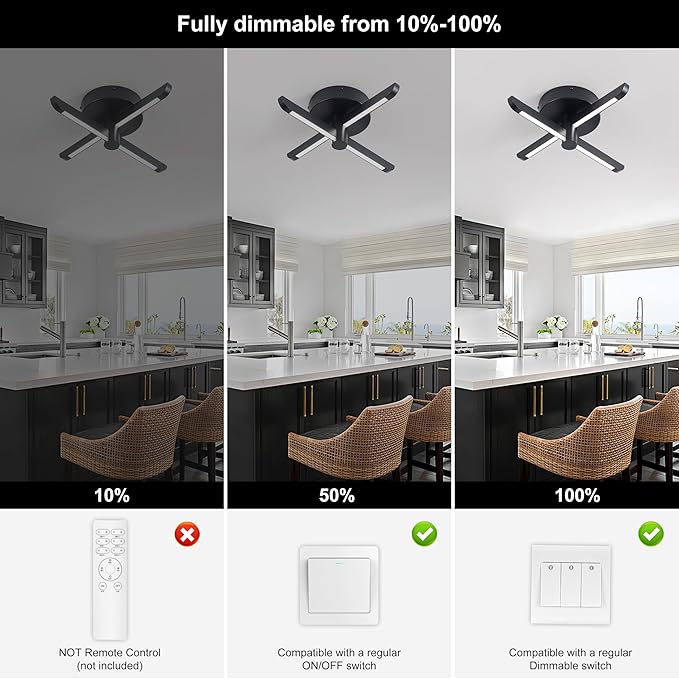 LED Mount Ceiling Light, Black Modern Close to Ceiling Light, Dimmable 3000K-6000K,LED Ceiling Lamp for Hallway, Small Entrance Door, Dining Room, Small Study Room