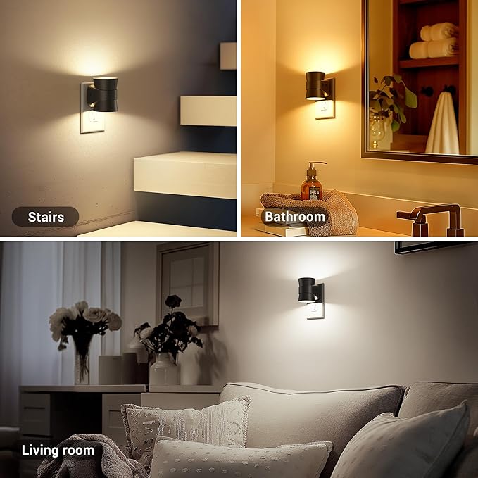 JandCase Night Light, Night Lights Plug Into Wall with 3 Color Temperatures, 2 Pack Dusk to Dawn Sensor Dimmable Nightlight, 3CCT (3000K/4000K/5000K) Adjustable LED Night Light for Bathroom Hallway