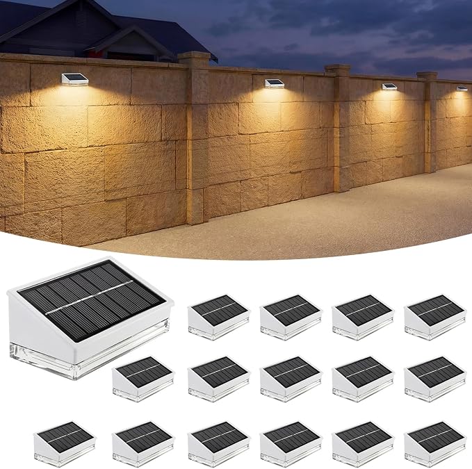 NIORSUN Solar Fence Lights 16 Pack, Outdoor Solar Lights with 3 Color Temperatures, IP65 Waterproof Wide-Angle LED Lighting for Fence, Patio, Yard, Deck, Wall, Garden (White)
