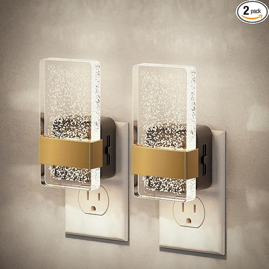 JandCase Night Lights Plug into Wall, Dusk to Dawn Sensor, 5000K White LED, Acrylic Bubble Design, 0-100lm Adjustable Brightness, 2-Pack for Bedroom, Bathroom, Living Room, Hallway