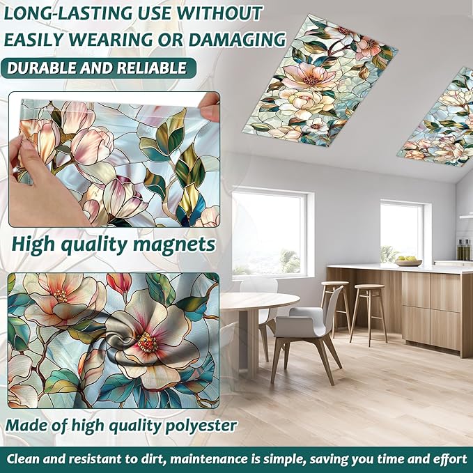 Wiooffen 6 Pcs Fluorescent Light Covers with 60 Magnets Decorative for Classroom Ceiling Light 4 x 2 Feet Magnetic Light Covers Filter Easy Install for Office Hospitals & Home(Retro Magnolia)