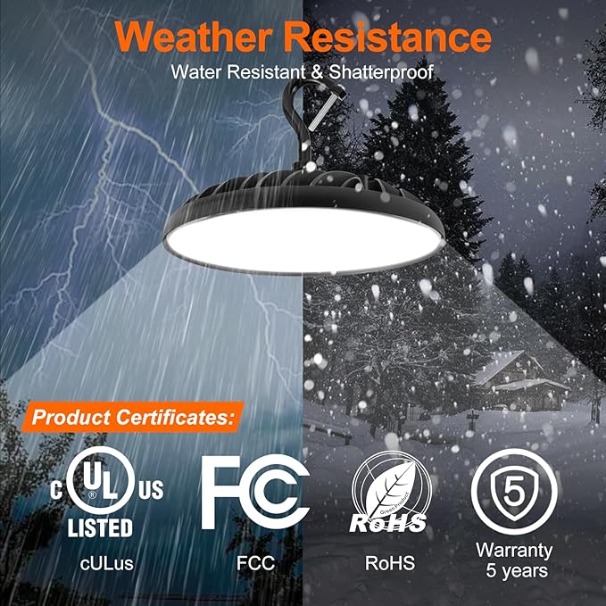 SYLVANIA UFO LED High Bay Light, 200W, 22,000 LMS, 5000K, Daylight, 120V with 6 Foot Cord/Plug, High Bay Led Shop Lights for Commercial Warehouse Workshop Factory Barn Garage, UL Listed-1 Pack (66333)