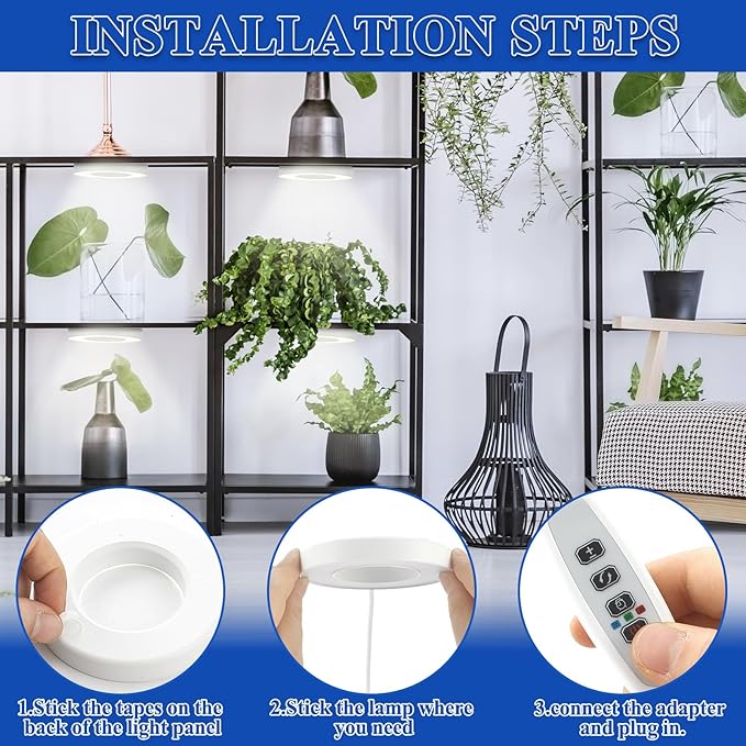 Tujoe One Head Ceiling LED Grow Lights for Indoor Plants 48 LED Full Spectrum LED Plant Light 5V Safe Voltage Plant Lamp with 4/8/12h Auto Switch 4 Dimmable Brightness Levels Ideal for Small Plants