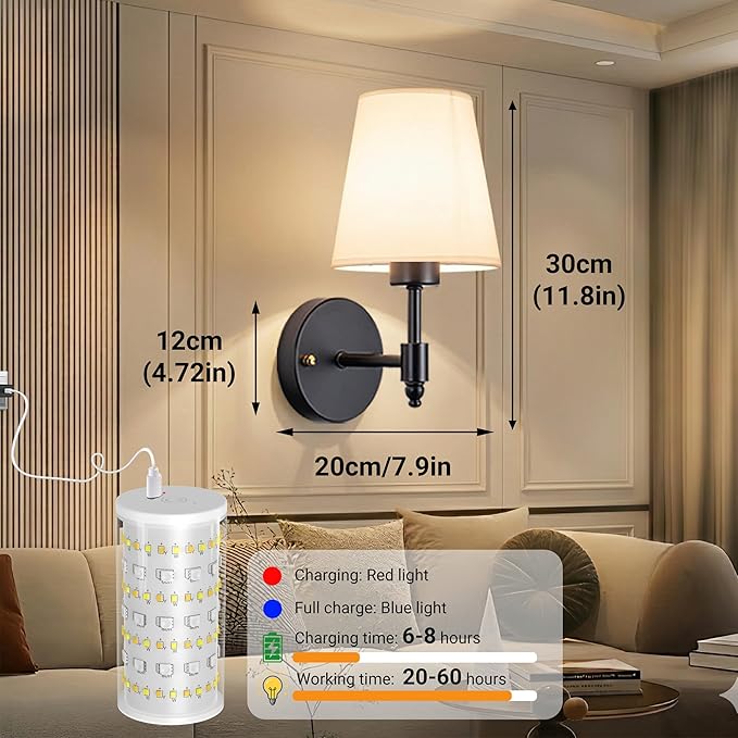Battery Operated Wall Sconces Set Of Two, Wireless Battery Wall Light With 10000mAh RGB Rechargeable Magnetic Bulb, Rechargeable Wall Sconce With Remote Control For Bedroom, No Electrician Required