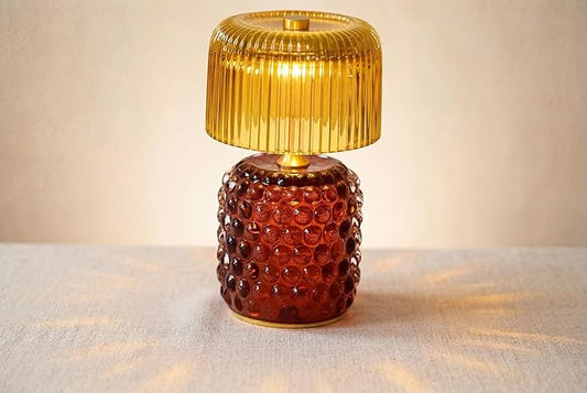 Battery Operated Table Lamp with Timer, Cordless Glass LED Night Light, Decorative Small Lamp for Bedroom Nightstand Living Room Entryway Stairway