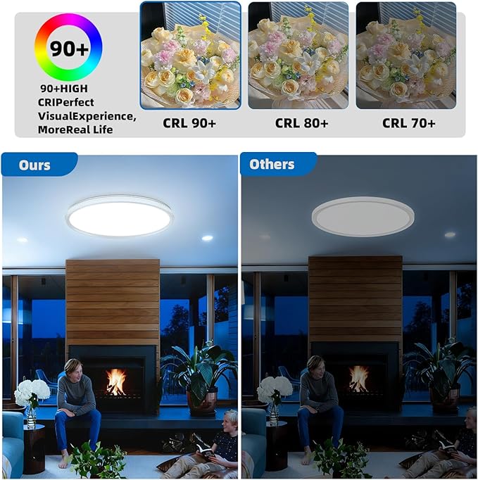 LED Ceiling Light 15-Inch Dimmable Flush Mount with 5CCT Adjustable Color Temperature (2700K-5000K), 35W 4000LM, Ceiling Light Fixture for Bedroom, Kitchen, Living Room, Office, and Hallway.