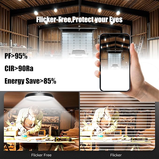 12Pack 300W UFO LED High Bay Light,33000lm 6000K Daylight 3000W Equivalent with 59inch US Plug Cable Garage Lights Commercial Warehouse Bay Light for Garage Factory Lowbay Area Lighting