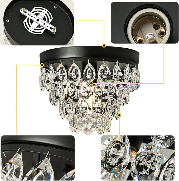 Small Crystal Chandeliers Small Chandelier Light Fixture Mini Chandelier for Closet Bathroom Living Room,Matte Black Crystal Chandeliers Lighting