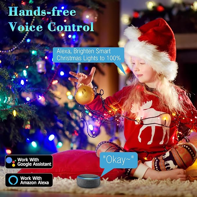 BrizLabs Christmas Lights App & Voice Control, 180ft 500 LED Color Changing Smart Christmas Fairy String Lights, Cool White & Colored Outdoor Mini Tree Light String for Indoor Outside Xmas Decor