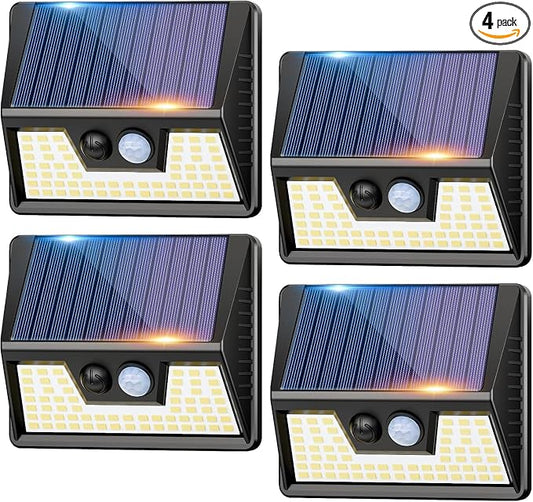 vighep 4 Pack Solar Motion Lights Outdoor, Waterproof Fence Lights Solar Powered with 3 Lighting Mode, Cold White LED Step Light for Outside Wall Yard Deck Stairs Garden - Black