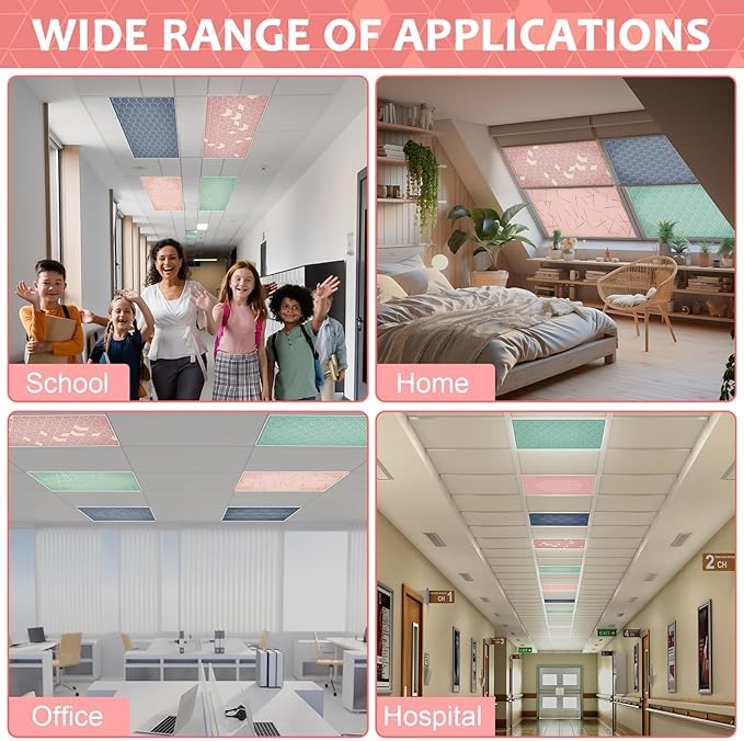 QOUBAI 8PCS Fluorescent Light Covers, 4x2 Feet Magnetic Light Cover Fluorescent Lights Shade Panel Positive Inspirational Ceiling Lights Filters for Office Classroom Home Drop Ceiling Geometric