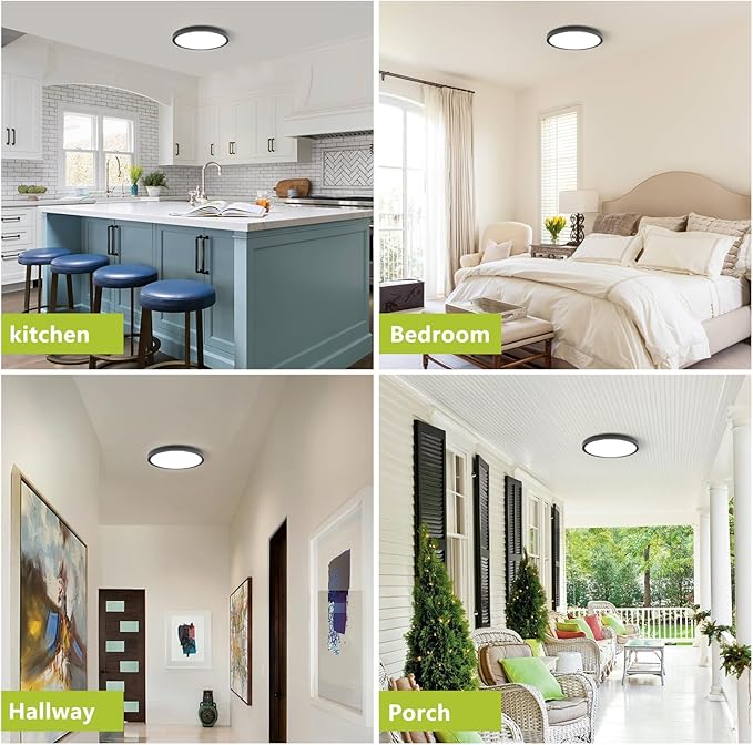 20 Inch Remote Control LED Flush Mount Ceiling Light, 42W 4200LM Dimmable & 2700K-6500K Color Temp Adjustable, Ultra-Thin Flat Round Fixtures for Bedroom Kitchen Office Apartment, Black