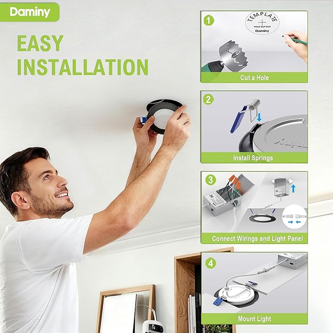DAMINY 24 Pack 4 Inch Black LED Recessed Lighting with Junction Box,5CCT,Ultra-Thin Recessed Light,7W 700LM, Dimmable Canless Wafer Ceiling Light, High Brightness
