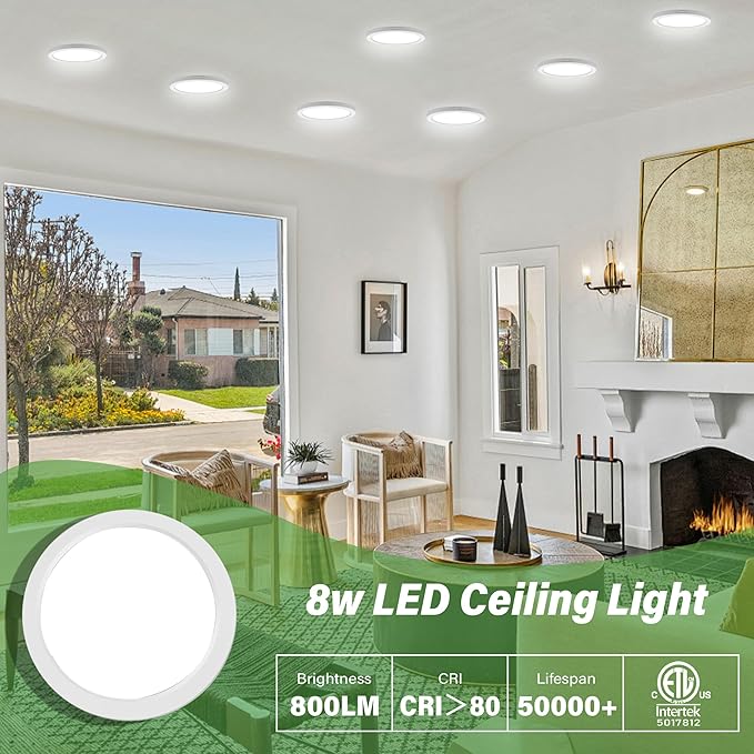 5.4" Flush Mount Ceiling Light Dimmable with ETL CERT, 5000K White LED Ceiling Lights Ultra Thin Round Ceiling Light Fixture for Bedroom, Bathroom,Kitchen, Hallway,Basement,Closet,7Pack