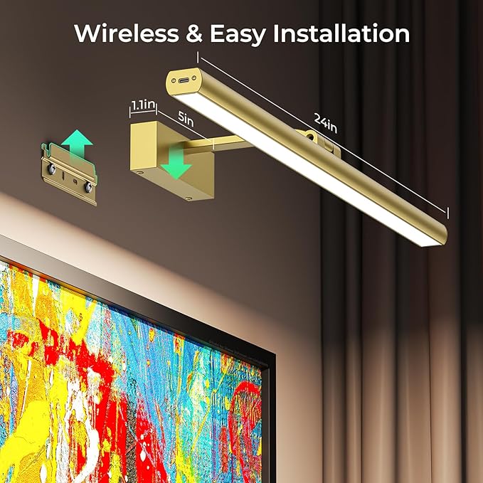 Wireless Picture Lights for Wall, Battery Operated Wall Light for Painting Rechargeable CCT Rotatable Art Gallery Light with Remote Dimmable Timer for Artwork Frame Display Dartboard