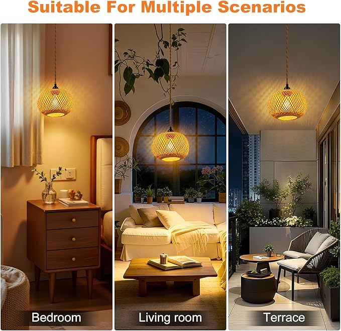 Pendant Light Hanging Lights 15ft Plug in Pendant Light - Hanging Light with On Off Switch Plug in Cord Pendant Light Fixture E26 E27 Light SocketCord for Bedroom Living Room ( 6-Single Layer Shade)