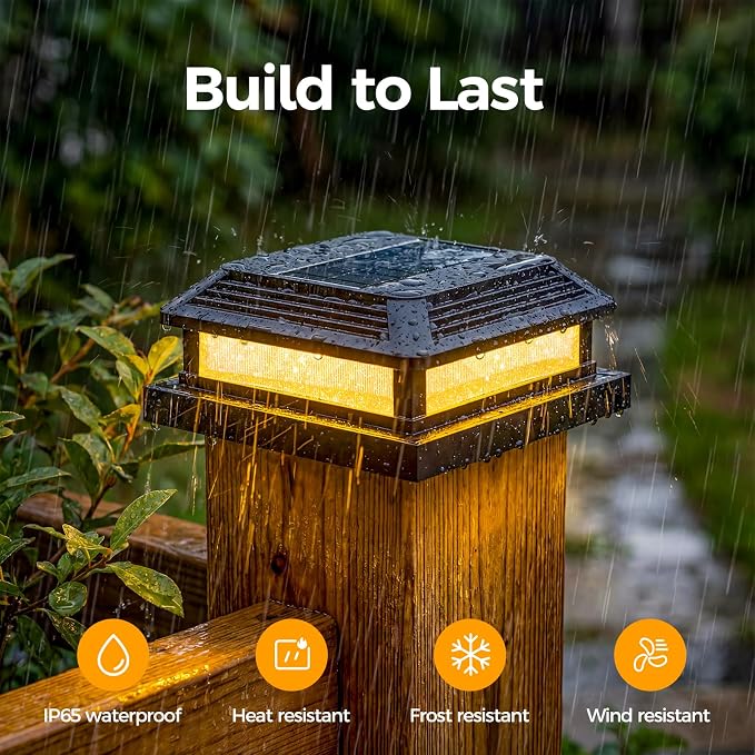 JOFIOS Solar Post Cap Lights, LED, Multi-Color, Plastic, Classic Style, Waterproof IP65, for 4/4.5/5 Inch Posts, Outdoor Patio (10, Black)