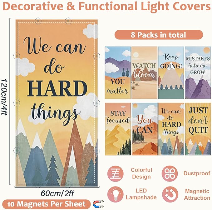 QOUBAI 8 Pcs Fluorescent Light Covers,4 x 2 Ft Magnetic Light Filters Moving Fluorescent Lights Shade Easy Install for Classroom Office Library Hospital Home Ceiling Mountains