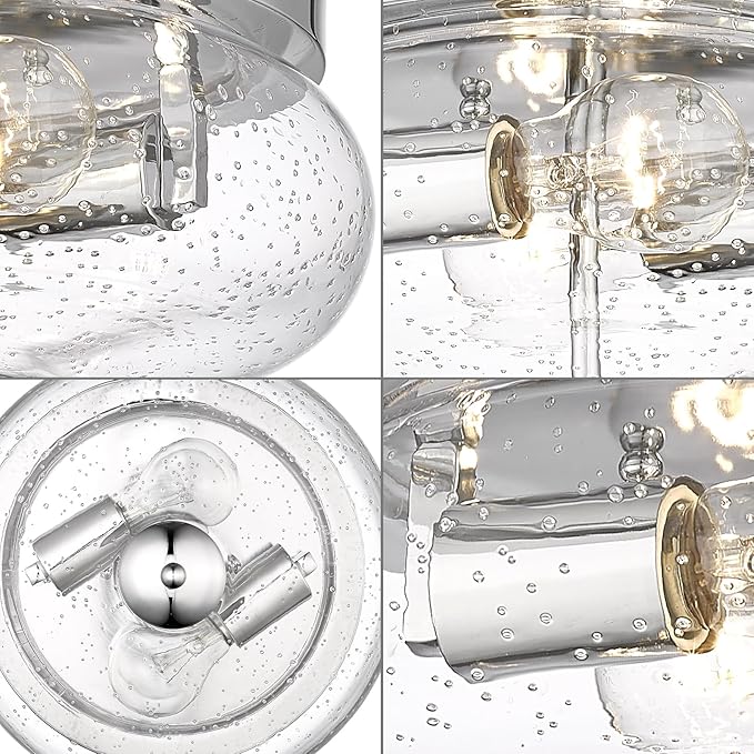 Darkaway Ceiling Light Fixtures Flush Mount Indoor Outdoor Ceiling Light with Seeded Glass Shade for Hallway Kitchen Bedroom Porch Living Room Dining Room Chrome Finish