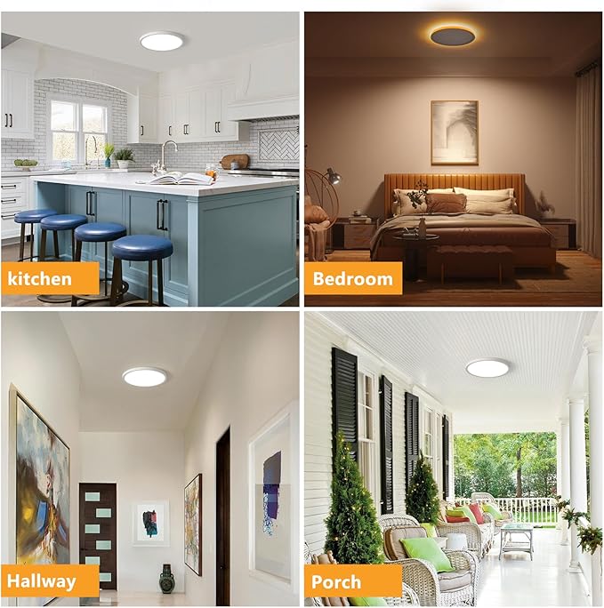 4 Pack 12 Inch LED Flush Mount Ceiling Light Fixture with Night Light, 24W 2400LM, 3000K/4000K/5000K 3CCT Selectable, Dimmable LED Ceiling Light for Bedroom Hallway, White