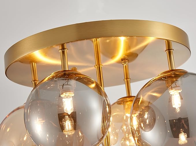 Shrine Lighting Gold Bubble Glass Ceiling Light, Flush Mount Ceiling Light for Living Room, D14'' x H12'', G9*4 Sockets, Globe Glass Shade & Gold Finish Frame