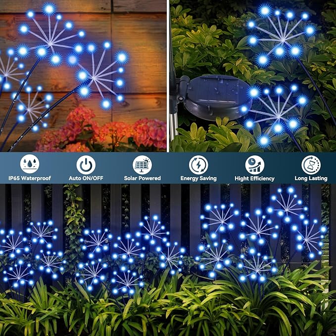 Slyuexu Solar Garden Lights 2 Pack Waterproof Swaying Starburst Light Solar Outdoor Lights for Yard Patio Walkway Pathway Party Wedding Decoration, Unique Gifts for Women, Blue