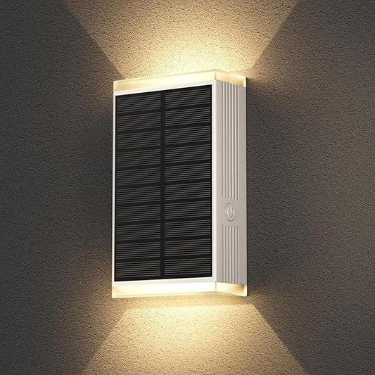 Solar Wall Light Outdoor,3000/4500/6000K/RGB 13 Modes Dusk to Dawn Lighting Solar Sconce Lights IP67 Waterproof Up and Down Solar Lights Outdoor for House /Porch/Fence/Patio/Garage-White Shell (1PCS)
