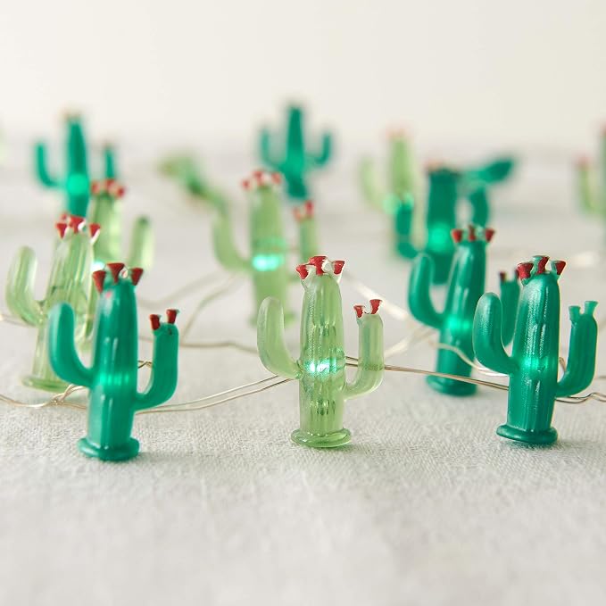 MIYA LIFE Cactus String Lights Battery Operated with Remote Green Acrylic Cactus Lights for Summer Tropical Decor