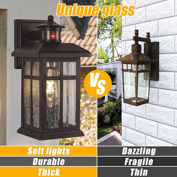 Brilvibera 2 Packs Motion Sensor Outdoor Lights- Outdoor Porch Lights Light Fixtures Motion Sensor Bronze, Porch Lights Outdoor Bronze, Exterior Lights for House, Garage, Door