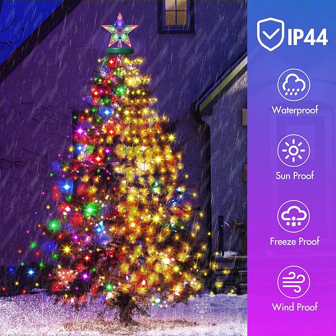 Smart Cascading Twinkle Lights for Christmas Tree, 410LED Christmas Tree Lights APP Control Music Sync, 6.6FT x 16 Lines String Lights for Indoor Outdoor Xmas Tree Decor, Warm White & Multicolor