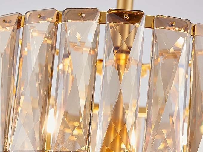 Crystal Ceiling Light, 3-Light Modern Semi-Flushmount Ceiling Light for Living Room, Dinning Room Hallway, D12xH9inch, Gold Finish Frame & Champagne K9 Crystal