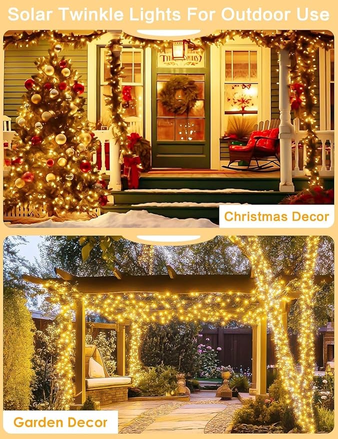 Solar String Lights Outdoor, 4 Pack 288FT 800 LED Solar Twinkle Lights for Outside Waterproof, Copper Wire with 8 Lighting Modes Fairy Lights for Garden Tree Birthday Xmas Patio Decor(Warm White)