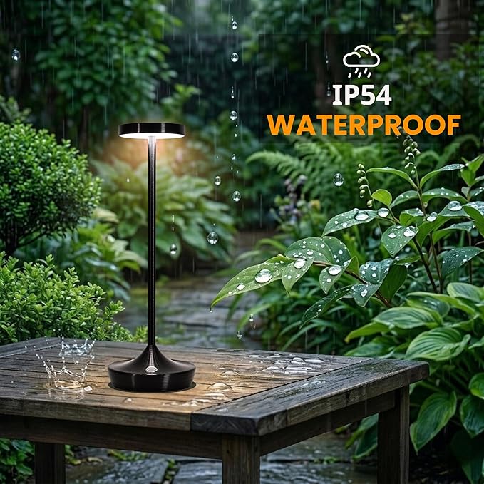 Cordless Table Lamp Rechargeable - 6000mAh LED Battery Operated Table Light - Portable Touch Dimmable Outdoor Waterproof Table Lamps for Patio Restaurant Dining (2 Black)