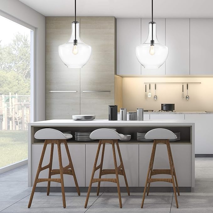 JONATHAN Y 13.25" Oil Rubbed Bronze/Clear Mid-Century Modern 1-Light LED Pendant Light Fixture, Adjustable Schoolhouse Hanging Lamp for Kitchen Island, Clear Glass Shade, LED Bulb Included (JYL6401B)