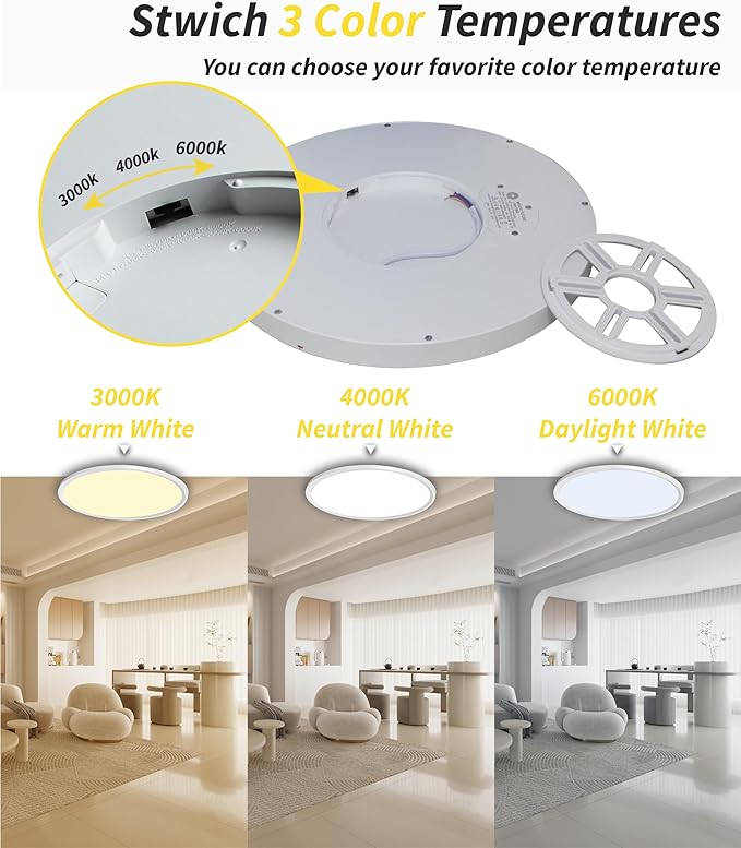 1Pack 20 Inch Large LED Flush Mount Ceiling Light, 40W,4350LM, 3000K/4000K/6000K CCT Selectable,White Round Flat Panel Light Low Profile Ceiling Light Fitures for Hallway, Kitchen, Bedroom, Office
