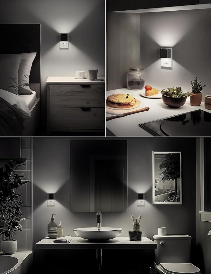 DORESshop LED Night Lights Plug into Wall [2 Pack], Plug in Nightlight, 3 Level Brightness Adjustable Night Light, Dusk to Dawn Sensor, Nightlights for Adults, Bedroom, Bathroom, Hallway, 5000K