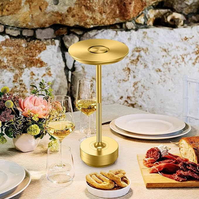 Rechargeable Cordless Table Lamps,Portable 5000mAh Table Light Touch 3 Color Stepless Dimming Battery Powered LED Table Lamp for Restaurant/Bars/Outdoor Party/Camping(Gold)