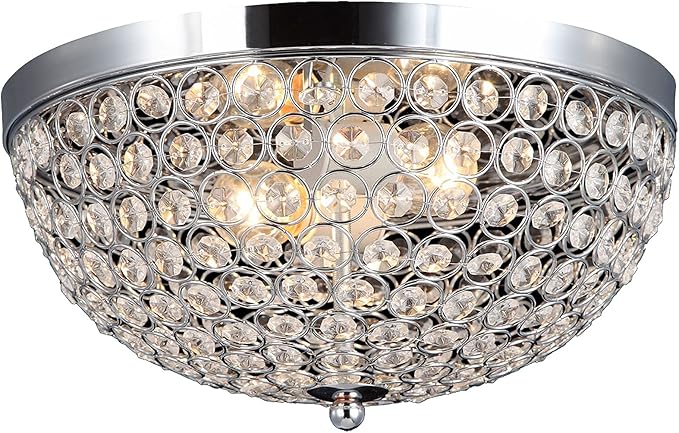 Elegant Designs FM1000-CHR Elipse Crystal 13 Inch Modern Metal 2 Light Bowl Shaped Ceiling Flush Mount Fixture, Chrome