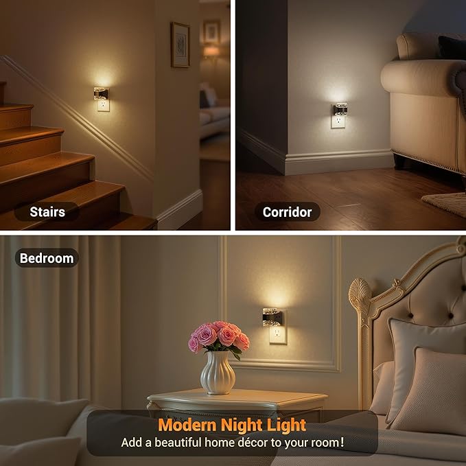 JandCase LED Night Light, Bubble Night Lights Plug into Wall, [4 Pack] Night Light 3000K/4000K/5000K & 3 Brightness Levels, Dimmable Nightlight with Dusk to Dawn Sensor for Bathroom Hallway Bedroom