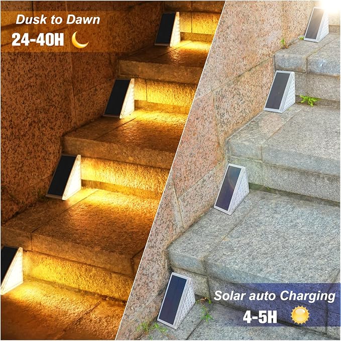 VOLISUN Solar Step Lights for Outside 8 Pack, Solar Stair Lights Outdoor Waterproof IP67,28 LED,1200 mAH Outdoor Step Light,Outdoor Decor for Garden Stair, Deck, Front Step, Front Porch,and Patio