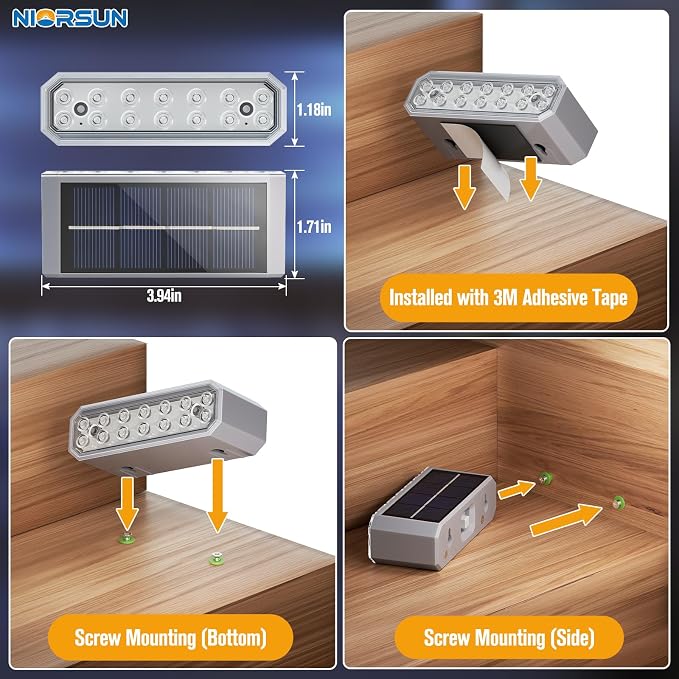 NIORSUN Blue Solar Step Lights for Pool, Deck, Dock & Stairs, 6 Pack Cool Blue Outdoor Lighting - Auto On/Off, IP67 Waterproof